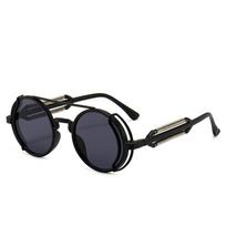 PC Hollow Round Frame Sunglasses Double Beam Punk Sunglasses Colorful Double Spring Legs One Size