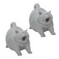 2Pcs Yawning Cat Statues, 3D Printed Yawning Fat Cat Figurines, Cute Cat Sculpture Home Desktop Decoration Gift for Cat Lovers pilka