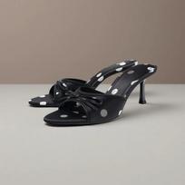Women Polka Dot Print Heeled Sandals Black Satin High Heel Sandals Summer Thin Heel Slides Woman Stiletto Heel Sandal Shoes 35 juoda