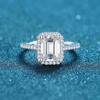 NeeTim 2 Carat Moissanite Ring for Women Emerald Radiant Cut Diamond Silver 925 with 18KGold Plated Wedding Bridal Band 4&1 Carat 5x7mm