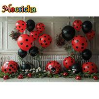 Mocsicka Birthday Party Photography Background Cake Smash Kid Portrait Crushed Beetle Seven-Spotted Ladybug Decor Photo Backdrop Vinyl-180x120cm