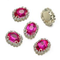10pcs/lot 18*14MM 4-hole Sewing Rhinestone Flatback Oval Buttons for Clothing Wedding Sewing Diy Jewelry Making Accessories 10pcs rožinė raudona spalva