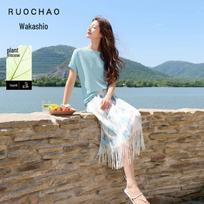 Sancai Plus Size Loose Off-Shoulder Short-Sleeve Knit Top L ežero mėlyna spalva