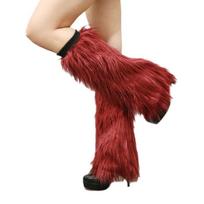 Faux Fur Lolita Boots Cover Japanese Style Long Tube Sock Fashion Furry Leg Warmers  Women Dark Red