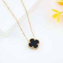 Inlaid Rhinestone Women's Pendant Titanium Steel Four-Leaf Clover Double-Sided Necklace Temperament Hundred Matching Collarbone Chain two-sided juoda