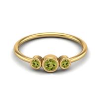 Tiny Three Stone 3mm Round Peridot 925 Sterling Silver Gold Vermeil Stackable Women Wedding Ring 10 geltona