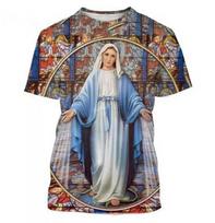 Mergelės Marijos Grafinis Marškinėlis 3D Spausdinimo Dievo Motinos Marškinėlis Vyrams Moterims Krikščioniški Marškinėliai Vintage Vasaros Unisex Trumpomis Rankovėmis Vaikų Viršutiniai Drabužiai XXS