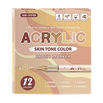 Professional Liquid Acrylic Paint Marker Pen with Brush Tip 12 Color for Card Making Painting on Paper Wood Stone Glass
