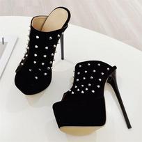 Eilyken Sexy Summer Extreme Stiletto High Heels Platform Woman Slippers Design Style Rivet Peep Toe Party Female Shoes 35
