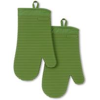 Ribbed Soft Silicone Oven Mitt 2-Pack Set, 7.5 x13 , Matcha
