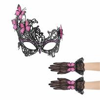 Lace Rhinestone Butterfly Prom Mask+ Gloves Vintage Sexy Half Face Mask Set Elegant Halloween Lace Masquerade Masks