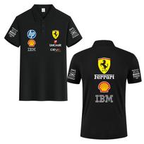 Moterų Ferrari F1 lenktynių polo marškinėliai Klasikinis rėmėjo logotipas Spausdinimas Trumpomis rankovėmis Su apykakle Motorsport viršus S juoda