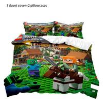 Soft And Cozy Cartoon Roblox Minecraft Bedding Set Digital Print White Color Style A,135cm/53.15in