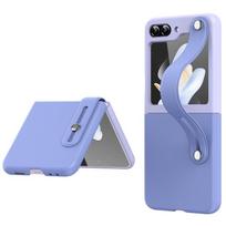For Samsung Galaxy Z Flip7 5G Wrist-strap Plain Leather Phone Case(Blue) For Samsung Galaxy Z Flip7 5G mėlyna