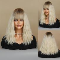 Moteriškas 43 cm perukas imituoti plaukai ilgi garbanoti plaukai platininiai plaukai rožių plaukų tinklelis, pilnas galvos apdangalas Galvos apdangalas, grožio dekoravimo perukas 43cm 17inch blyškios auksaspalvės spalvos