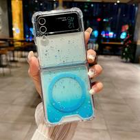 Samsung ZFlip7 magnetic mobile phone case for zflip4 Epoxy gradual change glitter zfold6 anti-drop hard protective case Z Flip7 dangaus mėlyna spalva