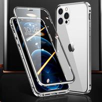 Magnetic Case For iPhone 17 16 15 Pro 14 Pro Max 13 12 11 Metal Double Sided Glass Cover iPhoneXR XS Max 7 8 SE 2020 360 Degrees iPhone 13 mini sidabras