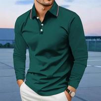 Men's Long Sleeve Polo Shirt Classic Fit Casual Button Down Collar Lightweight Breathable Solid Color Top for Everyday Wear XXXL