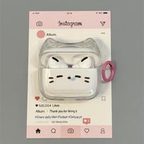 Protective Case for AirPods Pro 2 Compatible with Wireless Charging Transparent Material Cat Ear Design Durable Soft Silicone Cover with Keychain Loop One Size balta