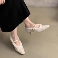 French Sexy Stiletto Heels Sell Hot Korean-style Mary Jane Women's Soft Leather Shoes with Low Heels Solid Colors and Low Tops. 35