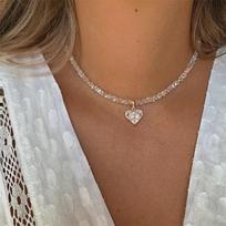 Fashion Vintage Sexy Tassels Zircon Heart Pendant Necklace for Women Boho Geometric Baroque Transparent Crystal Chain Jewelry