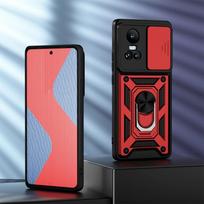 KEYSION atsparus smūgiams šarvų dėklas, skirtas OPPO Reno 10 Pro 5G Slide Camera Apsauginis žiedinis stovas Telefono galinis dangtelis, skirtas OPPO Reno 10 5G for OPPO Reno 10 5G raudona