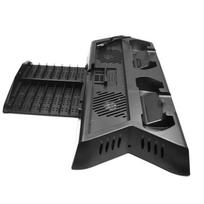 PS4 Slim Pro vertikalus stovas su 14 žaidimų lizdų ir 3 papildomais USB prievadais, integruotais 2 didelės spartos tyliais aušinimo ventiliatoriais, gali būti naudojamas duomenų perdavimui 38*14.3*3cm juoda