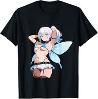 Waifu Sexy Anime Girl Fairy Glasses Black TShirt S