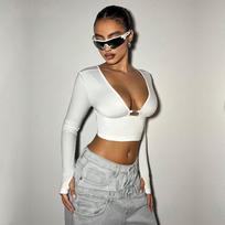 Women's spring/summer sexy spicy T-shirt, backless design, cropped slim top S