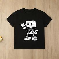 Kids Roblox Black Tshirt Gold Character Print Short Sleeve Casual Tee for Boys Girls 100