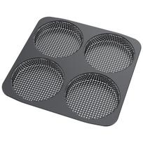 4-Cavity Large Hamburger Bun Pan Non-stick Carbon Steel Bread Baking Tray Ventilation Hole Design Heat Resistant Burger Bun Mold black