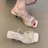Women Square Toe High Heels Sandals Bow Sexy Summer Party Shoes 2025 Designer New Slippers Dress Trend Open Toe Woman Sexy Pumps 35