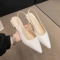 Summer Women's New Sexy Pointed Retro Solid Color High Heels PU Leather Outdoor Banquet Party Women's Sandals Large Size 35