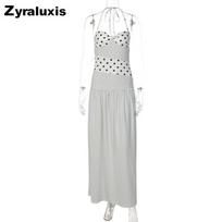 Summer New Women's Fashion Sexy Necklet Dot Vintage Ruched Elegant Dot Dress XS
