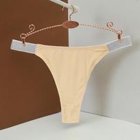 Women's Mid-Waist Butt-Lifting Thong Panties with Shiny Waistband Medium kūno spalva