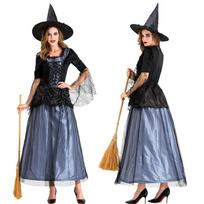 New Adult Ladies Halloween Witch Costume Lace Mesh Black Witch Dress Women's Clothing M
