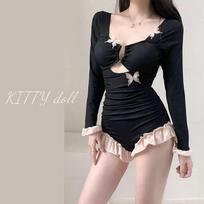 One-piece Swimsuit Women's High-end Sexy Pure Desire Slightly Fat Girl Covers Flesh Shows Slimming Beautiful Conservative Long Sleeves M
