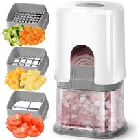 LMETJMA French Fry Cutter Potato Slicer with Container Manual Vegetable Chopper with 3 Blades Kitchen Apple Slicer Onion Dicer šviesiai pilka spalva