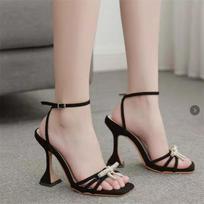 Luxury Women Transparent High Heels Sandals Summer Sexy Peep Toe Rhinestone Bow Slim Ankel Buckle Strap Square Head Party Shoes 35