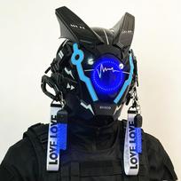Cyberpunk LED šalmas su Techwear Cosplay vakarėlio pilno veido kauke Helovinui, Rave, futuristinio Mecha stiliaus su ausų dekoracija