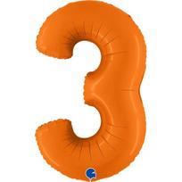 Balon Foliowy Cyfra 3, Matowa Pomarańczowa, 102Cm Grabo