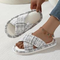 Breathable sweat-absorbing linen slippers women's home interior silent and comfortable Japanese four-season hospitality cotton and linen slippers men 42-43 gray