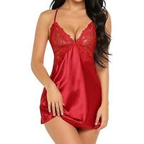 1PCS Women Pajamas Nightdress Sleepwear Sexy Lace High Quality Solid Color Comfortable Deep V Neck XL