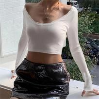 Sexy Lace Lace-up Camisole Long-sleeved Halter Crop Top XXL