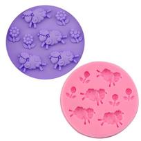 Gyvūnas Avinėlis & Gėlė Saulėgrąža Silikoninė Fondanto 3D Torto Forma Saldainių Šokolado Dekoracija 7.5*7.5*1 cm pink