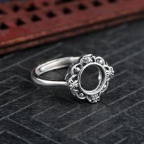 Yin Taifei Unisex Vintage Thai Silver Amber Wide Finger Ring 8x8 Adjustable Size