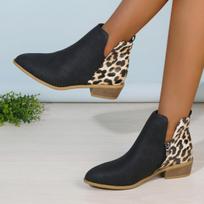 Leopard Winter Sexy Women Ankle Boots Autumn Female Short Zip Chelsea Boots Retro Round Toe Square Heel Size 36-43 36