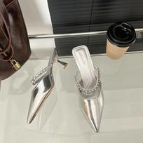 Pointed Toe Sexy Crystal Women Slippers High Heels Shoes Summer Luxury Brand Sandals 2025 Party Elegant Flip Flops Mules Pumps 35