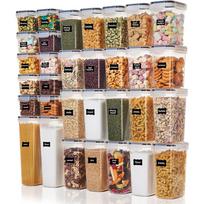 Vtopmart 32vnt hermetiškų maisto laikymo indelių rinkinys, plastikiniai virtuvės ir sandėliuko kanistrai su dangčiais be BPA