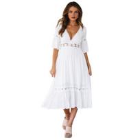 Boho vasarinė V formos iškirptės laisvai krentanti suknelė moterims gėlėtais nėriniais su raukinukais A silueto suknelė kasdieninė varpo formos rankovėmis paplūdimio atostogų vasarinė suknelė XL